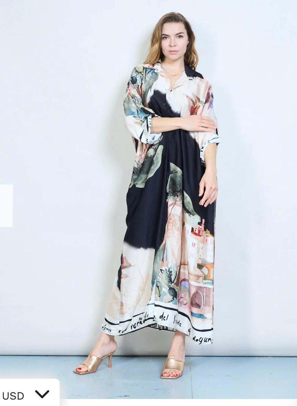 Lola Made in Italy Printed Long Kaftan Dress – One Size