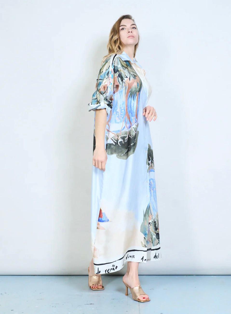 Lola Made in Italy Printed Long Kaftan Dress – One Size