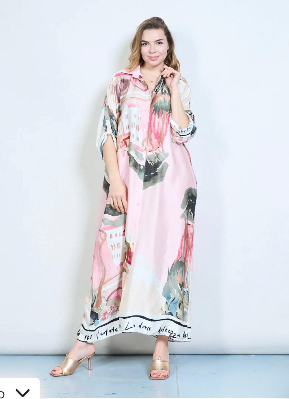 Lola Made in Italy Printed Long Kaftan Dress – One Size